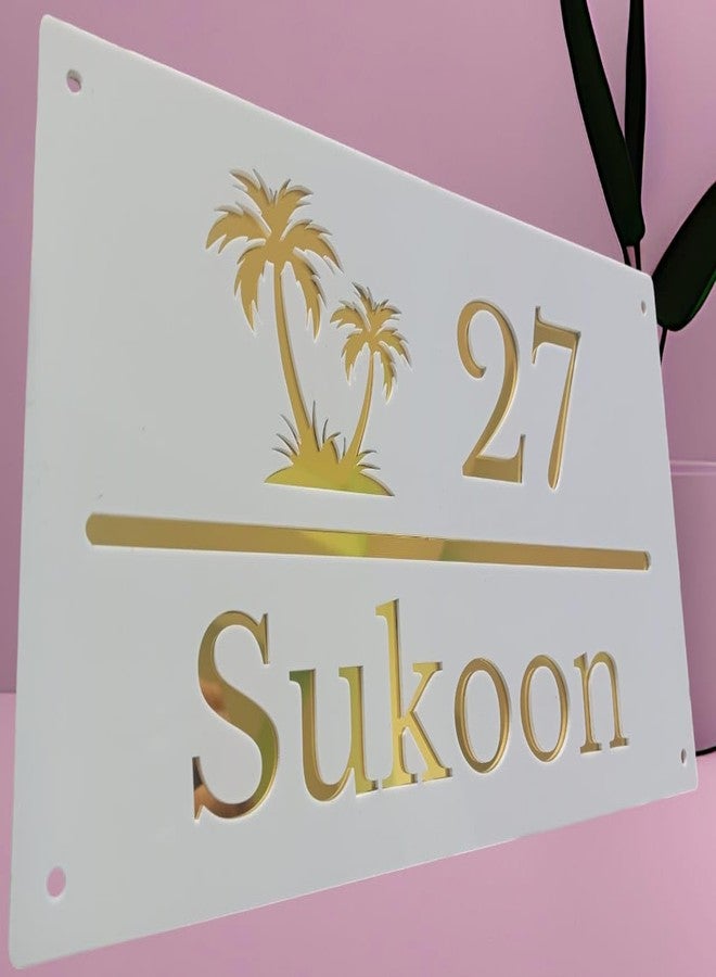 HomeEcho Personalized Waterproof Luxury Door Name Plates for Home Entrance (15x30 Cm) with 3D Letters- Ideal for Home, Office and Outdoor Entrances With Stainless Steel Screws || Door name plates (White&Gold) - Image 1